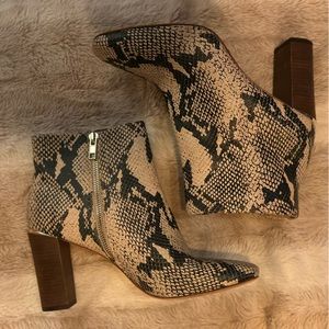 Snake Print Chunky Heel Booties